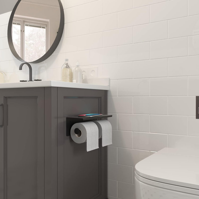 Porte-papier hygiénique avec tablette noir mat, Noir mat