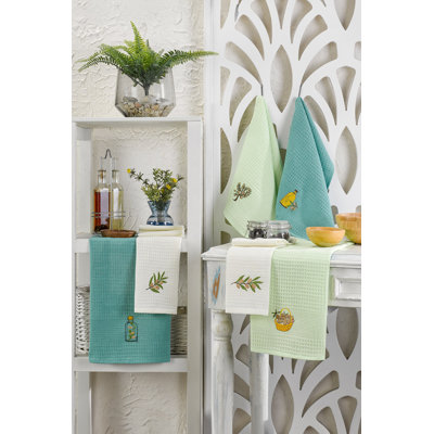 Premium Kitchen Towel Set (6 Pieces), 100% Cotton, 15.7 x 23.6 inches | Embroidered Design, Machine Washable at 86°F, Ironable | Soft, Absorbent, Perfect for Cooking & Dining | Durable & Stylish Home Essential