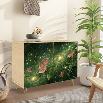 Buffet avec rangement Cosmic Botanical Garden Starry Flower avec 2 portes pour le salon et la cuisine