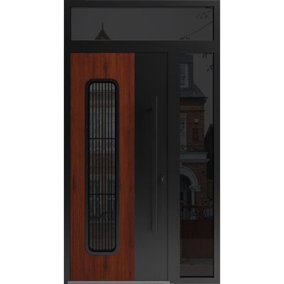 Front Exterior Aluminum Door / Ronex 0511 Sand Oak / Prehung Entry Steel Metal Modern Painted W36+14xH80+16 Left-hand Inswing