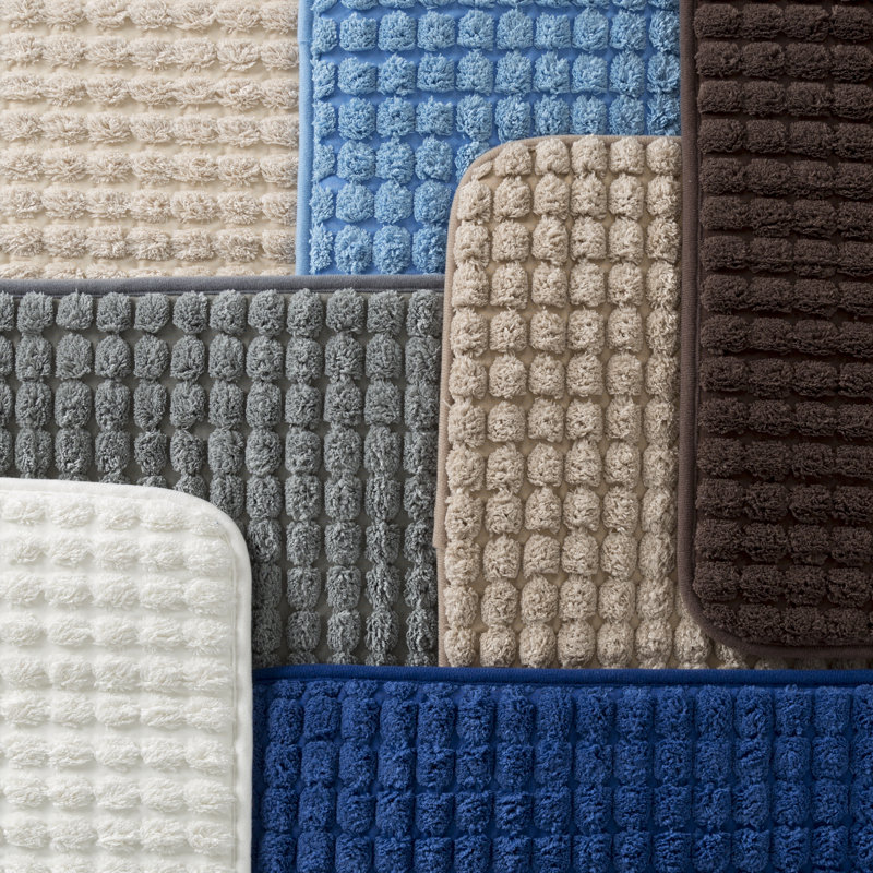 Vandeusen Bathroom Rug Set- 2-Piece Memory Foam Bath Mats- Jacquard Fleece Non-Slip Absorbent Runner, Navy