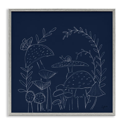Mushrooms on Blue Framed Giclee Art by Lucille Price