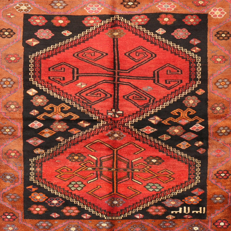 Tapis traditionnel rouge / noir, Rond 5 pi