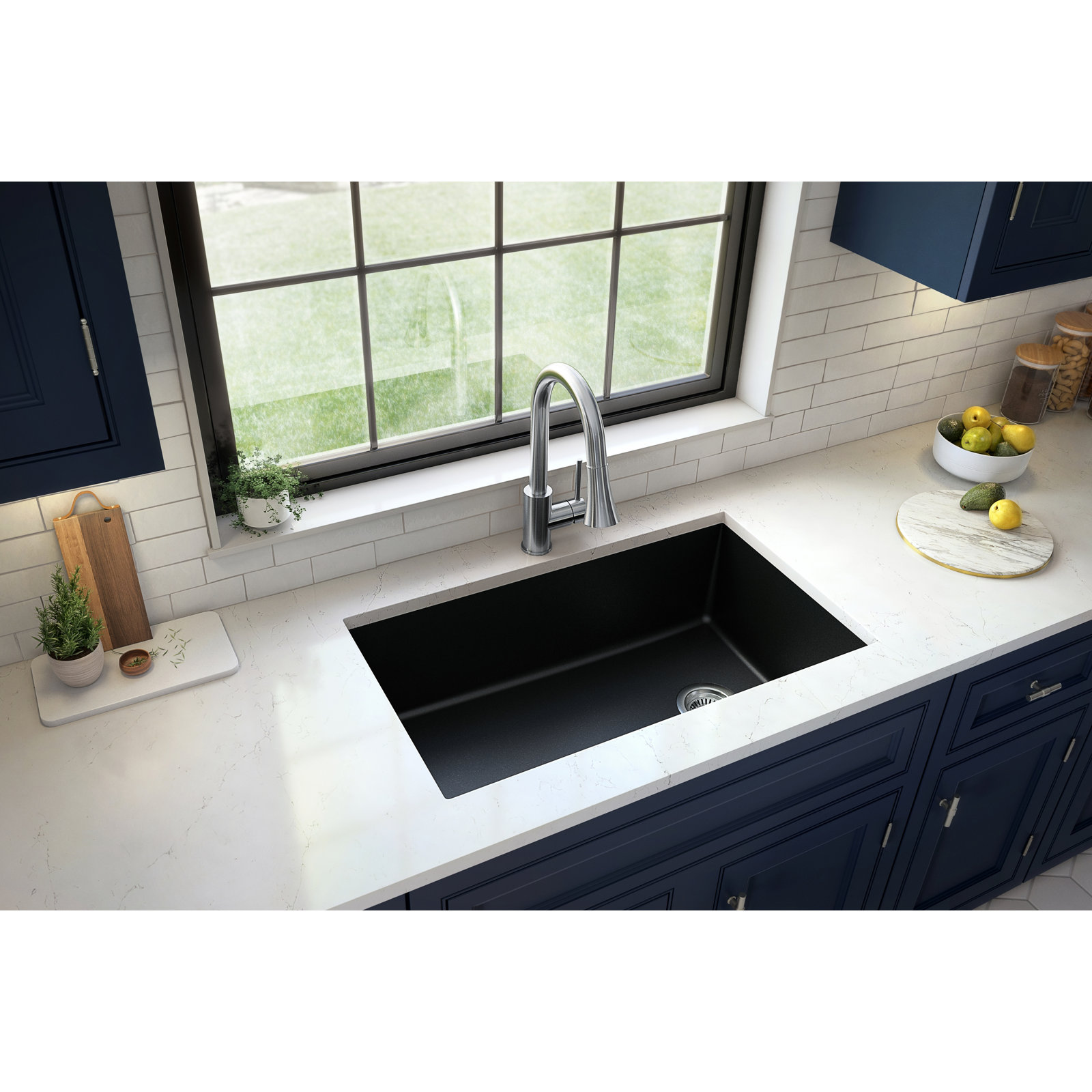 32" Undermount Quartz Composite Sink, Black