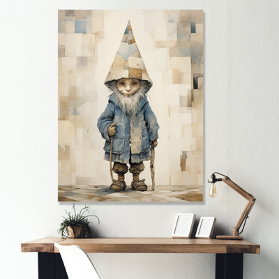 " Fantasy Beige And Blue Gnome Portrait "