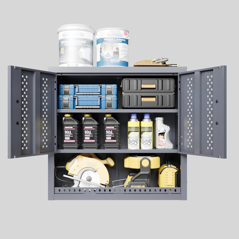 Armoire de rangement murale grise H 30,86 po avec porte, armoire à outils flottante, tablettes amovibles, charnière à ouverture lisse en acier pour les cuisines, les sous-sols, les entrepôts, assemblage simple,