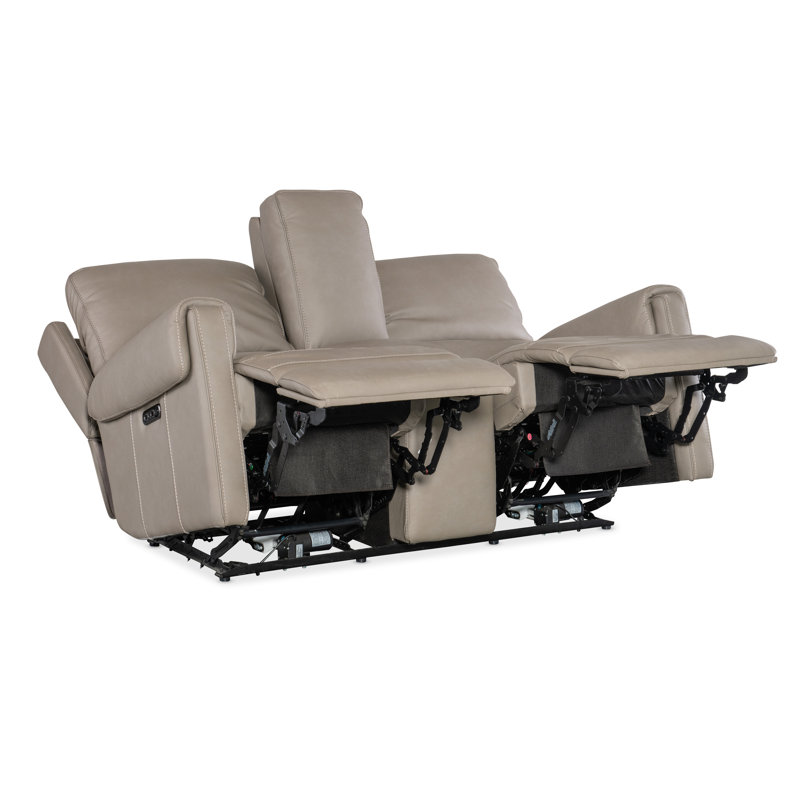 Somers Dark Taupe Leather Reclining Loveseat with Storage and Cup Holder