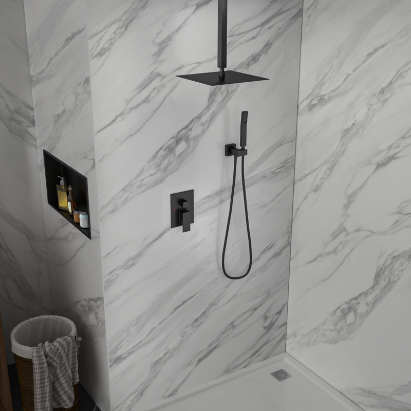 10 Inch Ceiling Mounted Shower System Rain Mixer Shower Combo Set Shower Head with Hand Shower, Matte Black