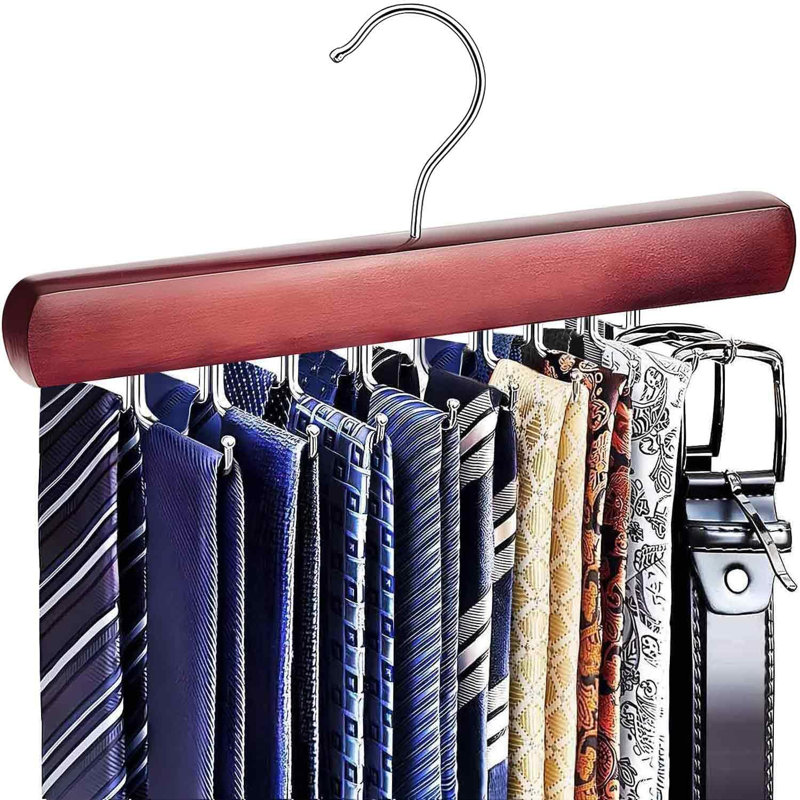 Porte-cravates pour garde-robe, cintres en bois pour hommes avec 18 crochets pliables