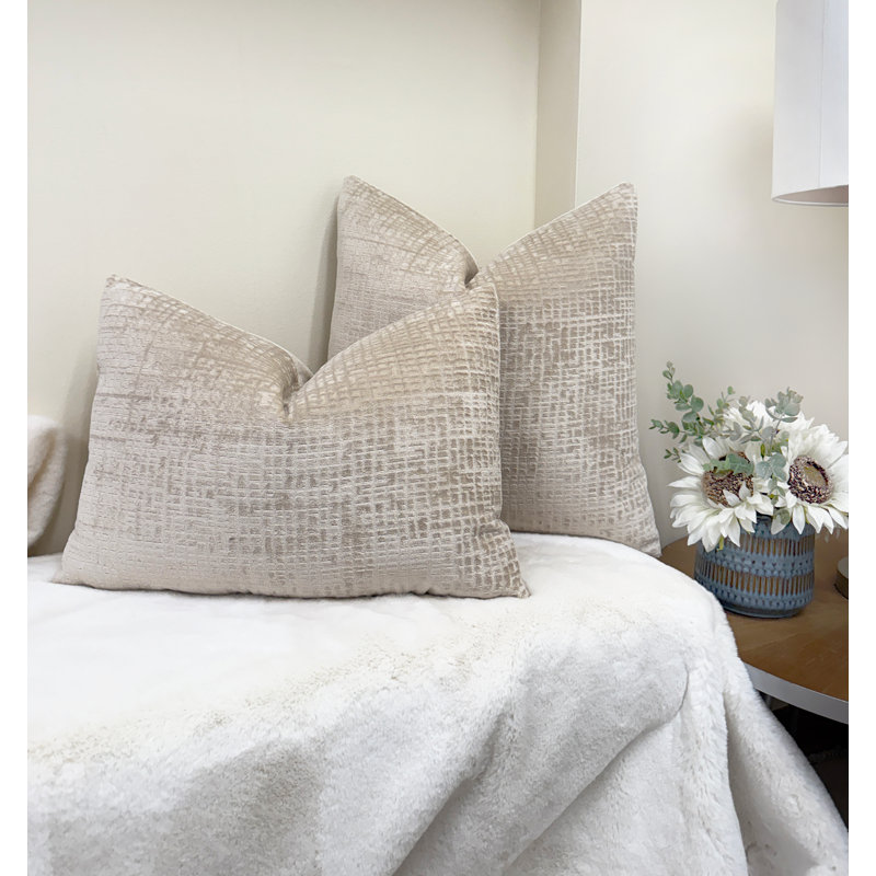 Housse de coussin en velours texturé, Naturel, 14 x 20 po
