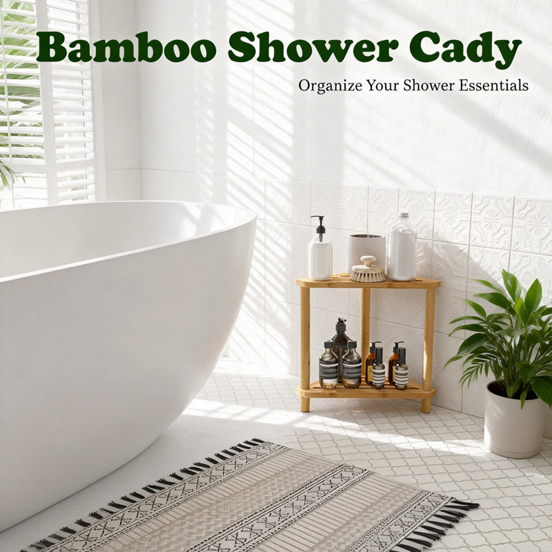 Bamboo Corner Shower Stool,2-Tier Waterproof Shower Stool(Natural)