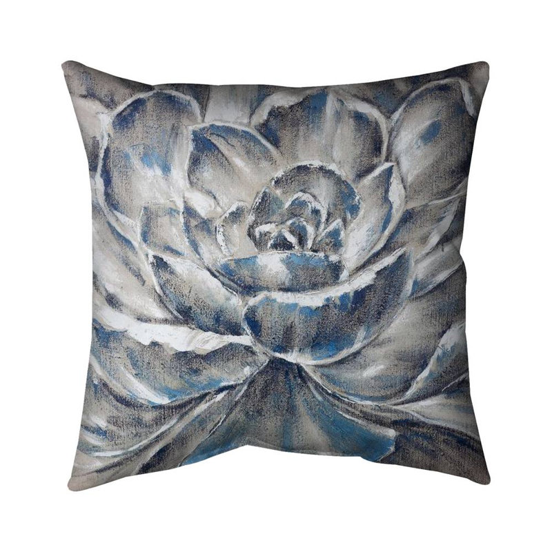 Gray and blue flower - 18"x18" Throw pillow - Poly twill - Print on demand, Blue, 18"H x 18"W