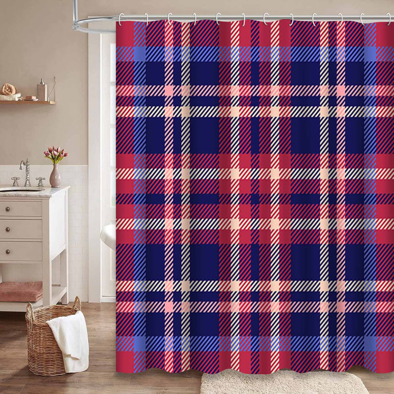 Rideau de douche à carreaux bleu tartan à carreaux avec 12 crochets, L 72 po x l 84 po