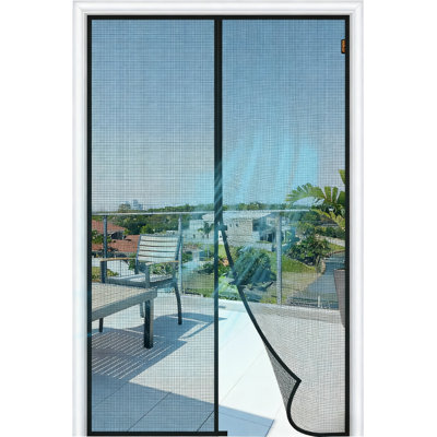 Magnetic Screen Door 74"x81",fits door size 72" x 80",Strong Magnet Door Mesh with Reinforced Hook & Loop for Patio Door, Front Door, Doorway, Black