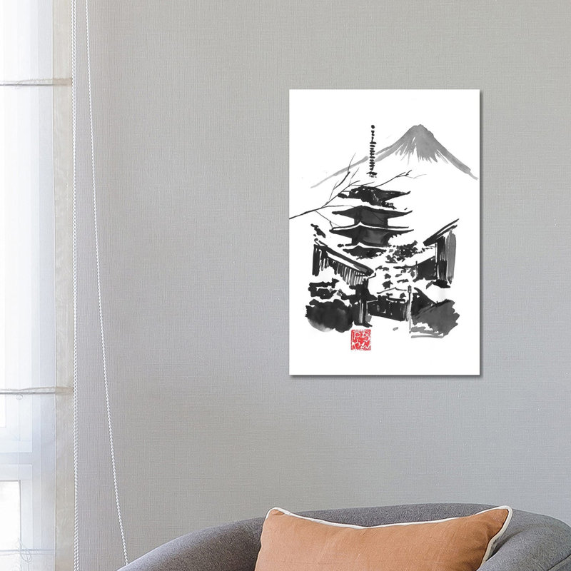 Fuji San And Temple by Péchane - Print on Canvas, 66.04 cm H x 45.72 cm W x 1.91 cm D, Wrapped Canvas