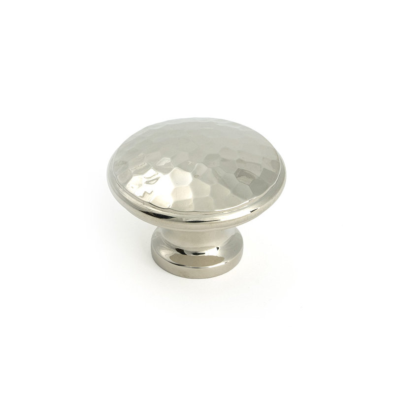 Hammered Round Knob, Polished Nickel, 1.57" Knob Diameter