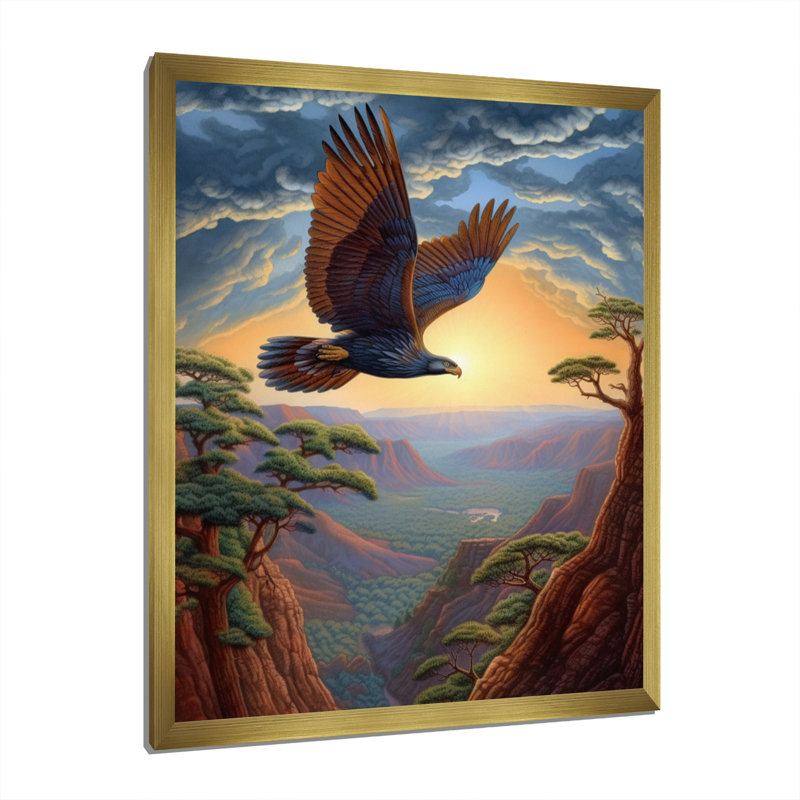 Aigle en vol II - impression, Encadrement doré, H 40 po x l 30 po x P 1,5 po
