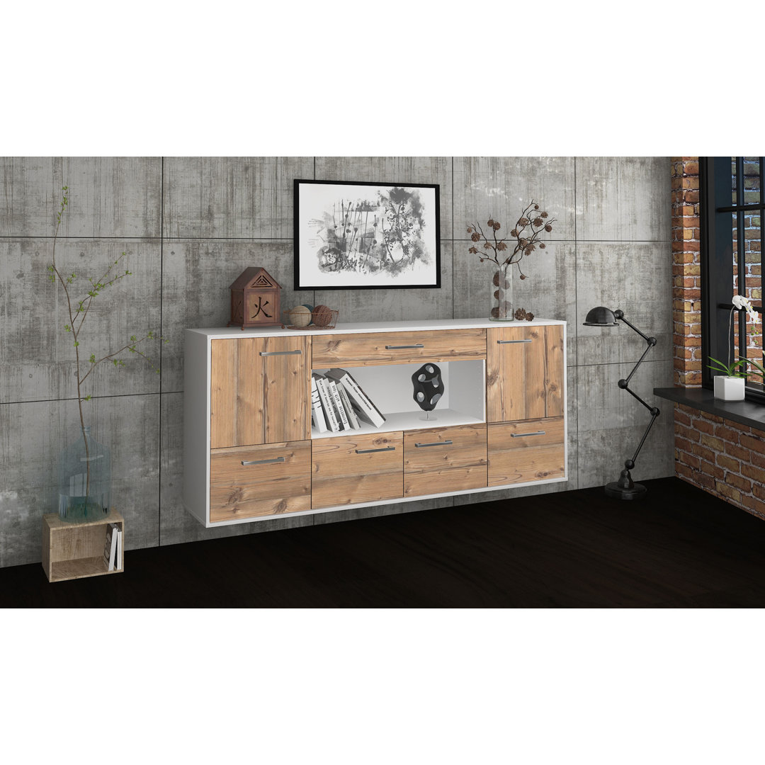 Sideboard Fullerton, Farbe: Rot/Anthrazit, Fliegend/Metallgriffe, Größe: 180x79x35cm