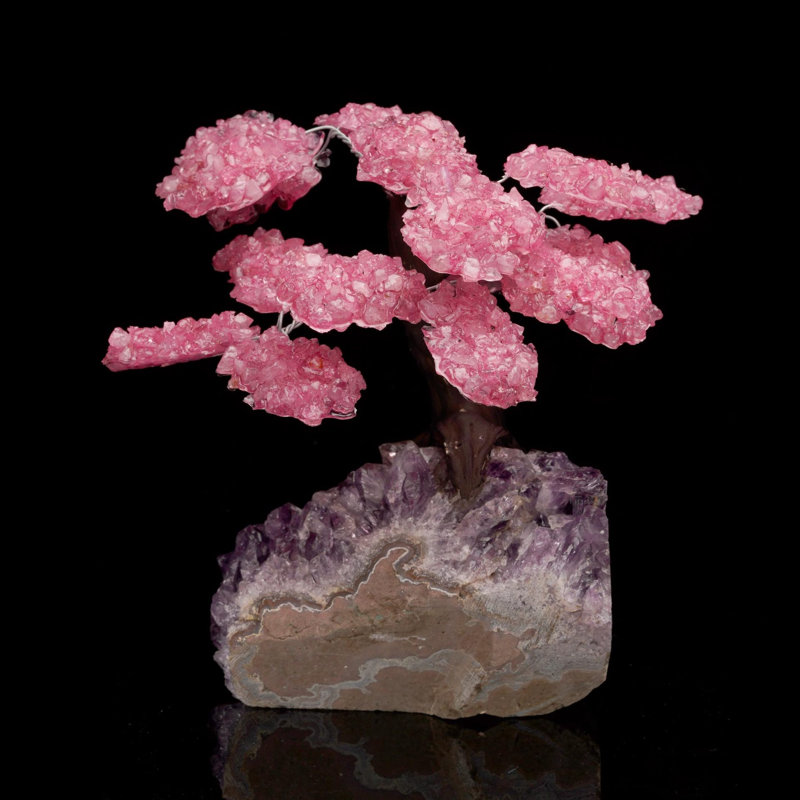Quartz rose avec pierres précieuses et améthyste