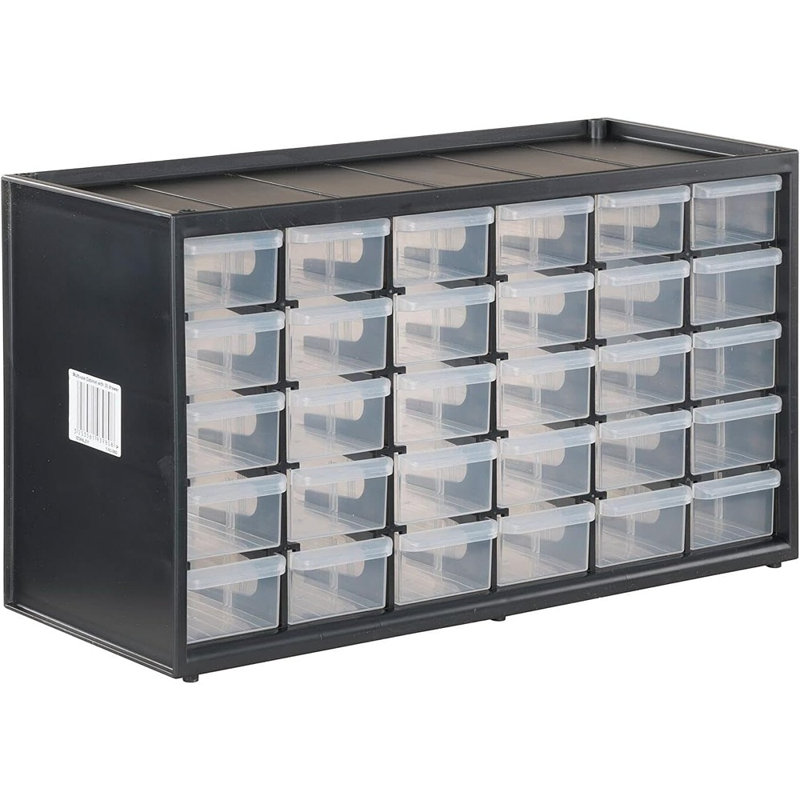 Organisateur de rangement, système de rangement modulaire à 30 petits tiroirs, facilement empilable, plastique, noir, blanc