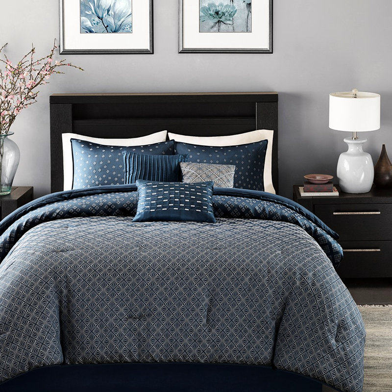Édredon bleu marine très grand pour chambre à coucher, 7 pièces, Marine