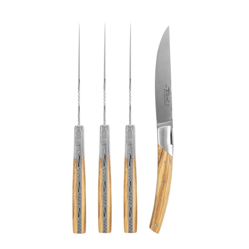 Ensemble de 4 couteaux à steak avec poignées en bois d'olivier Goyon-Chazeau
