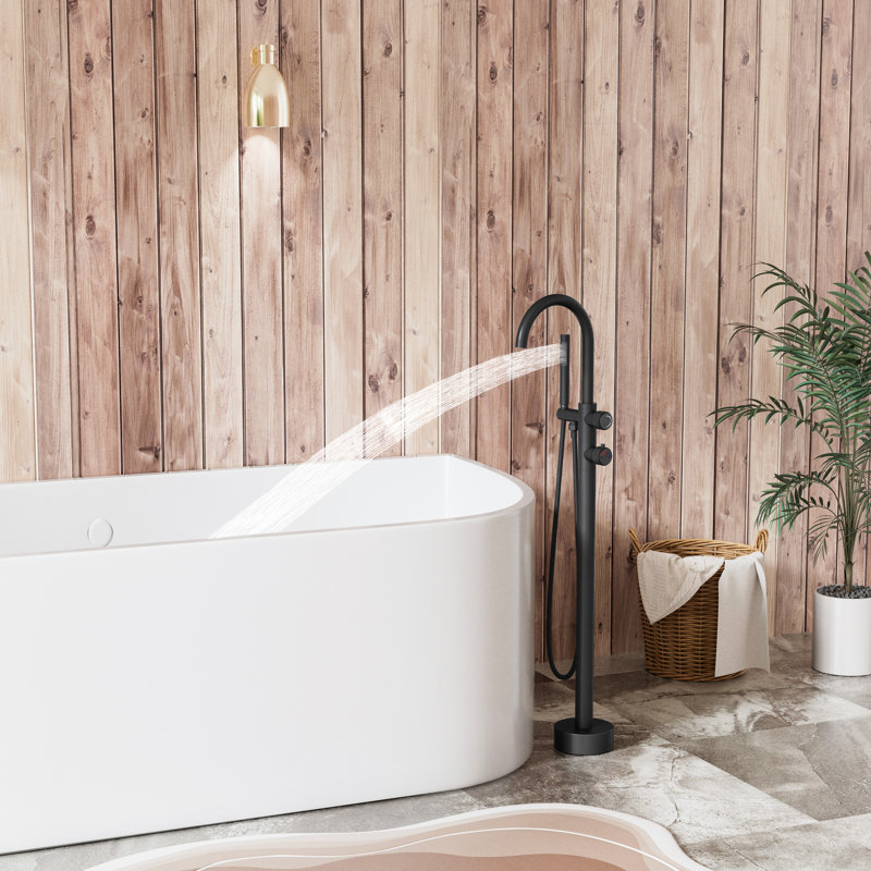 Single-Hole 316 Stainless Steel Thermostatic Freestanding Tub Filler with Hand Shower, Matte Black