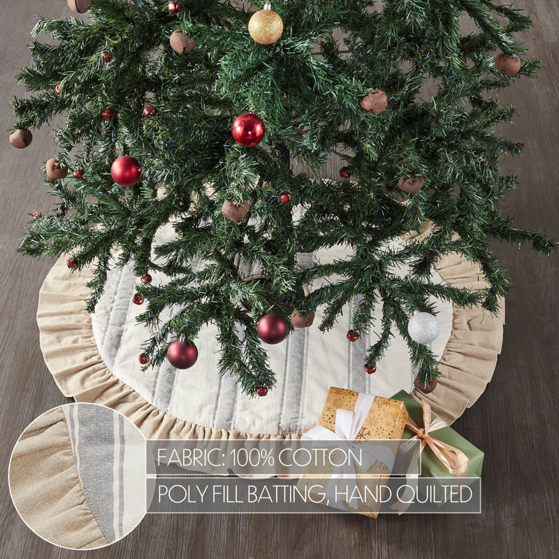 Grace Grain Sack Stripe 36" Round Tree Skirt with Ruffled Edge