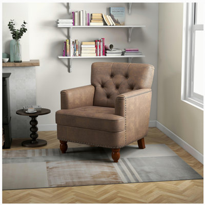 Fauteuil club rembourré en tissu Hengming Living, brun antique