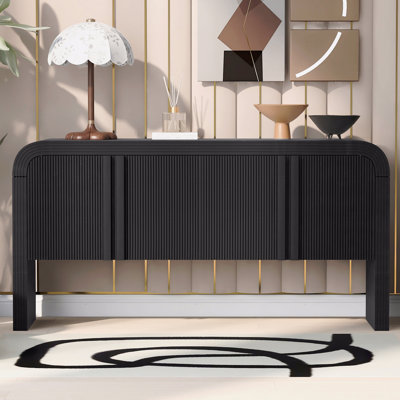 Wave-Pattern Console Table, 63" With 4-Doors And Adjustable Shelf, Curved Design Sofa Table Behind Couch, Rustic Narrow Entryway Table by Corrigan Studio