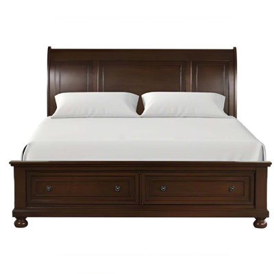Exquisite Bed with Wood Feet and Storage Drawers in Footboard, Offering Durable Construction and Ample Storage Space