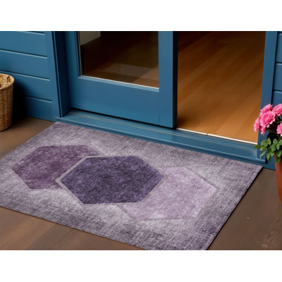 Tapis extérieur lavable géométrique 3 pi x 5 pi aubergine mauve et lavande