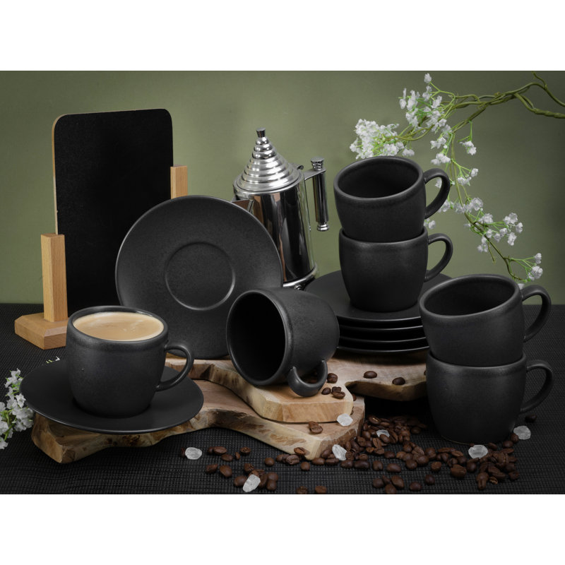 SOFT TOUCH BLACK Stoneware Cappuccino Cup and Saucer