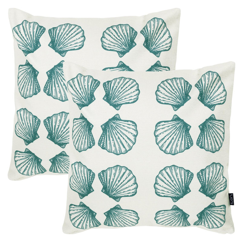 2 Pack Cushion 43x43cm, Sage/White Small Sea Shell