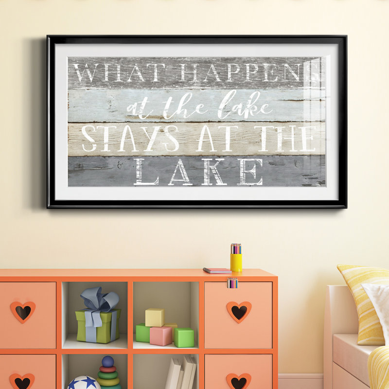 «What Happens At The Lake», reproduction d'art encadrée de qualité supérieure - prête à être accrochée, Cadre noir