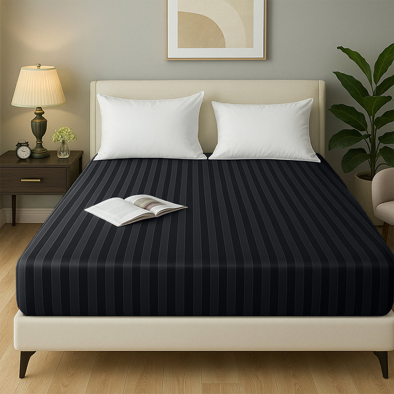 Tabbitha Striped Microfiber Standard Fitted Sheet, Black, Single (3')