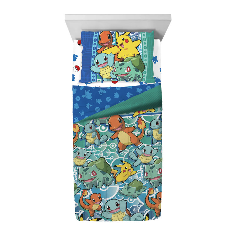 Pokemon Bedding Set in a Bag, Ensemble d'édredon pour lit simple + 1 taie d'ore