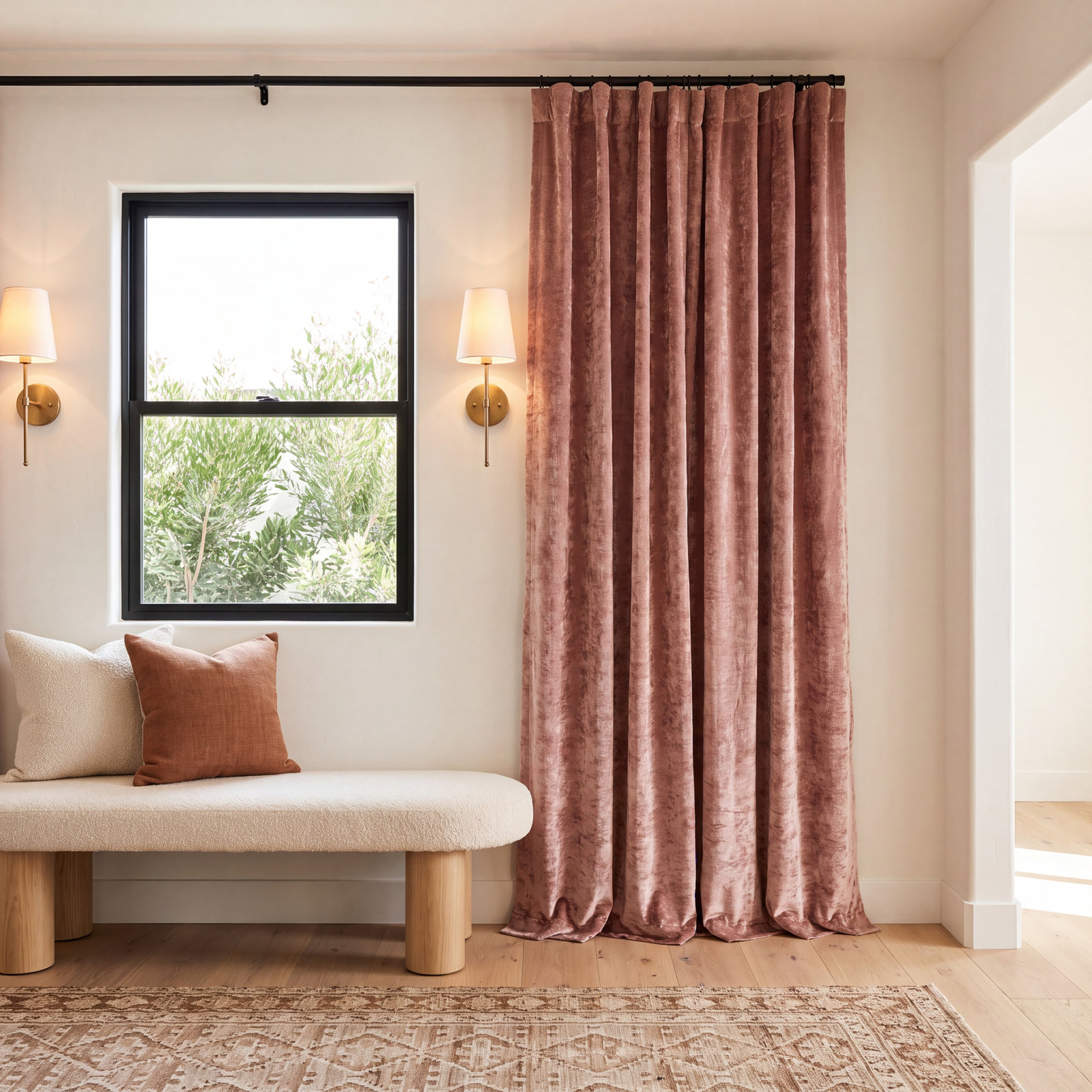 Stella Faux Silk Velvet Curtain Panel, Dusty Rose