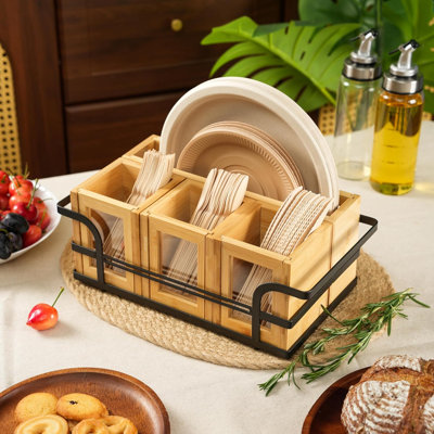 Silverware Caddy Wood Utensil Holder Cutlery Flatware Paper Plate Dispenser Organizer,Acrylic