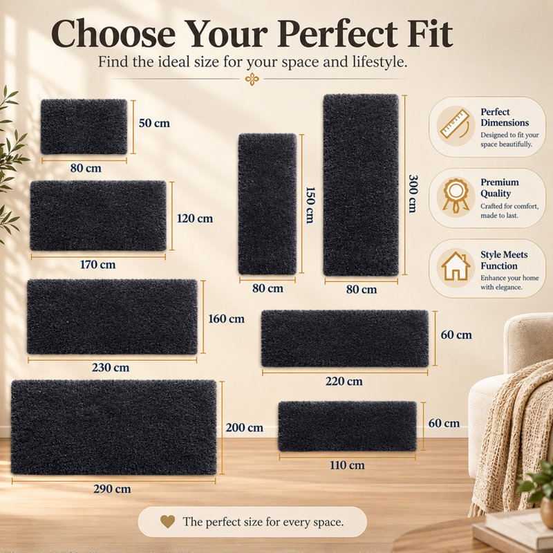 Rectangle Shaggy Washable Area Rug, Black, Rectangle 200 x 290 cm