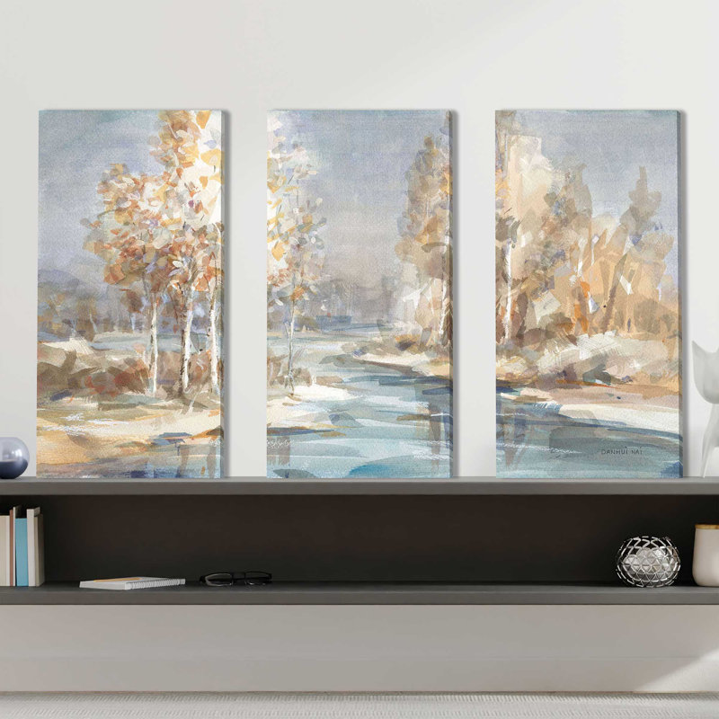 Rivière qui coule - peinture sur toile tendue 3 pièces