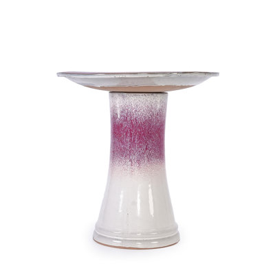 Ceramic Birdbath, Patio, Courtyard, Rose Ombre Pattern, And Stable Patio Birdbath In Ceramic, Elegant Striped Design, Frost Weather , 16.8 Inches Deep