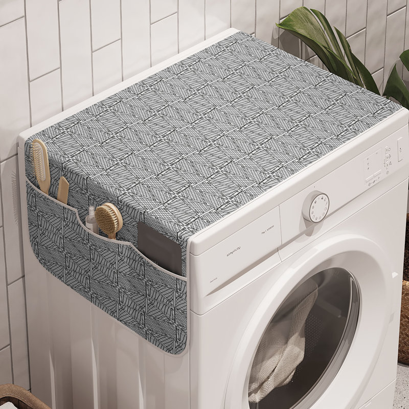 East Urban Home Geometric Washing Machine Organizer Pack of 2 47" x 18.5" Charcoal Grey White