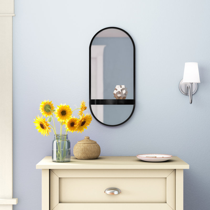 Miroir biseauté moderne et contemporain Lumi, Noir, H 24,2 po x l 11,25 po