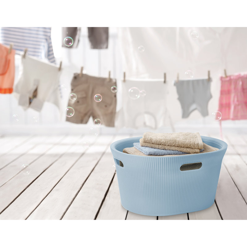 Ribbed Laundry Basket, Stone Bllue