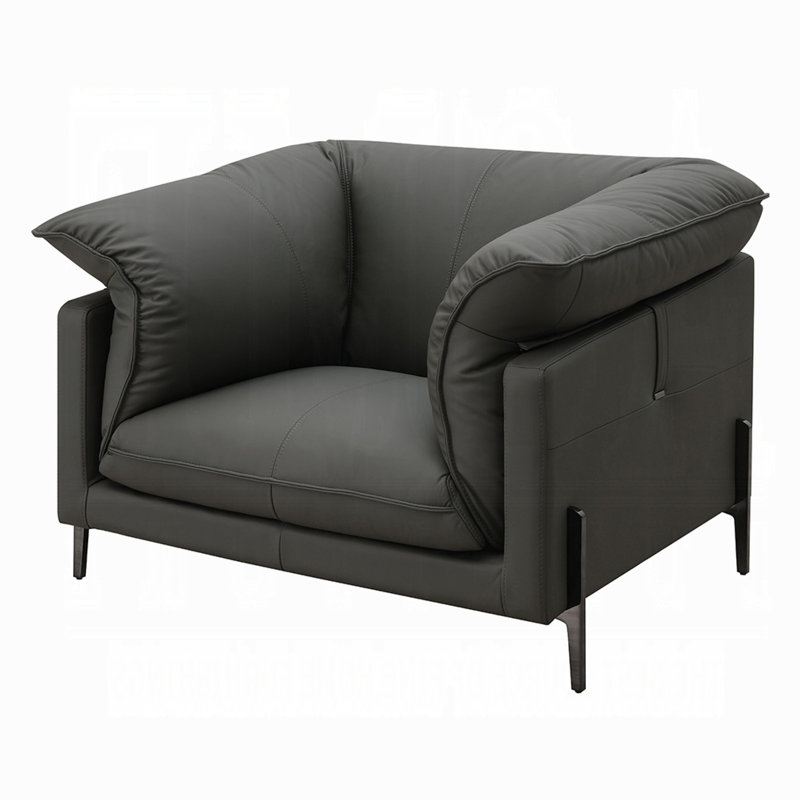 Chaise semi-canapé, conception à rebord carré, cuir fleur noir, 69 po