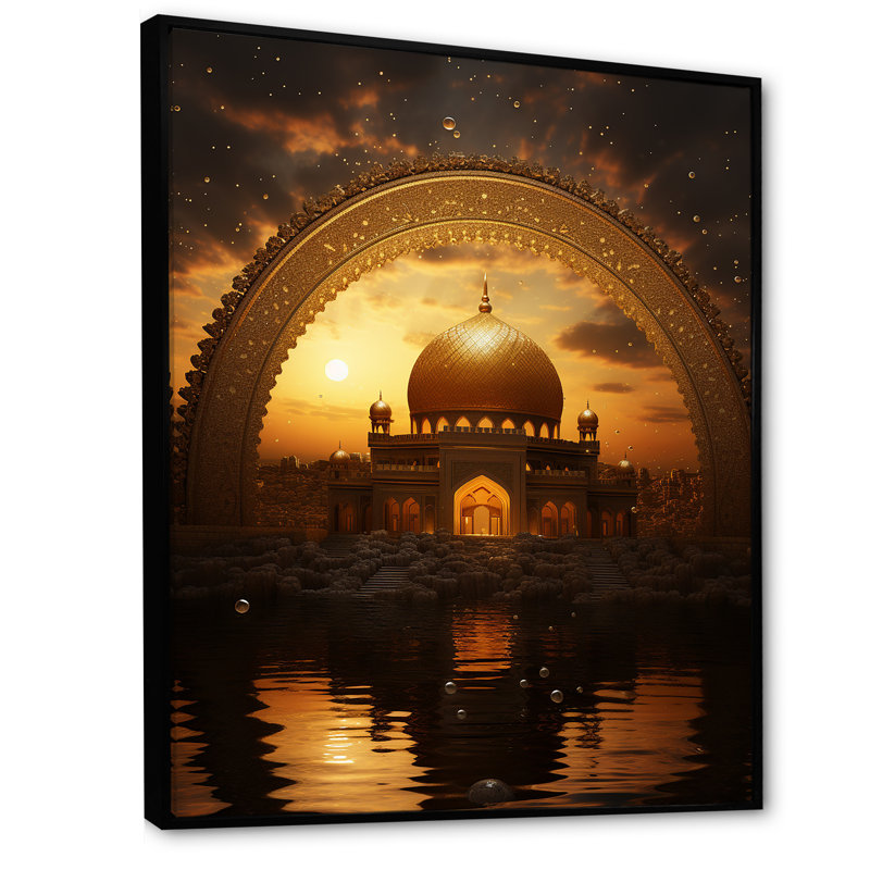 Judaïsme synagogue Sunset Sanctuary III, reproduction d'art sur toile, Cadre flottant noir, H 44 po x l 34 po x P 1,5 po