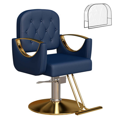 Fauteuil de barbier sur 360 degrés avec roulettes pivotantes et pivotantes, capacité de fauteuil de coiffure hydraulique jusqu'à 330 lb, équipement de spa tout usage, bleu