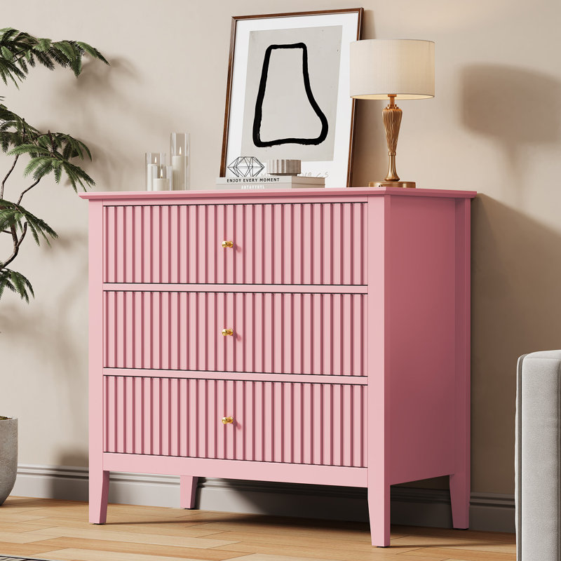 Philomena Large 3 Drawer Dresser, Wide Chest of Drawers, Pink