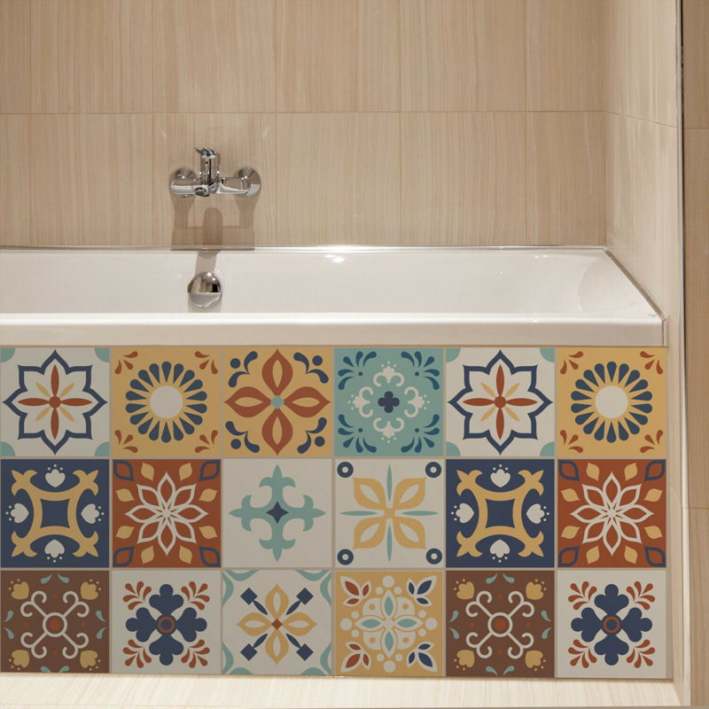 Marjorelle Moroccan Wall Tile Sticker Set 15cm x 15cm PVC, Brown/Blue